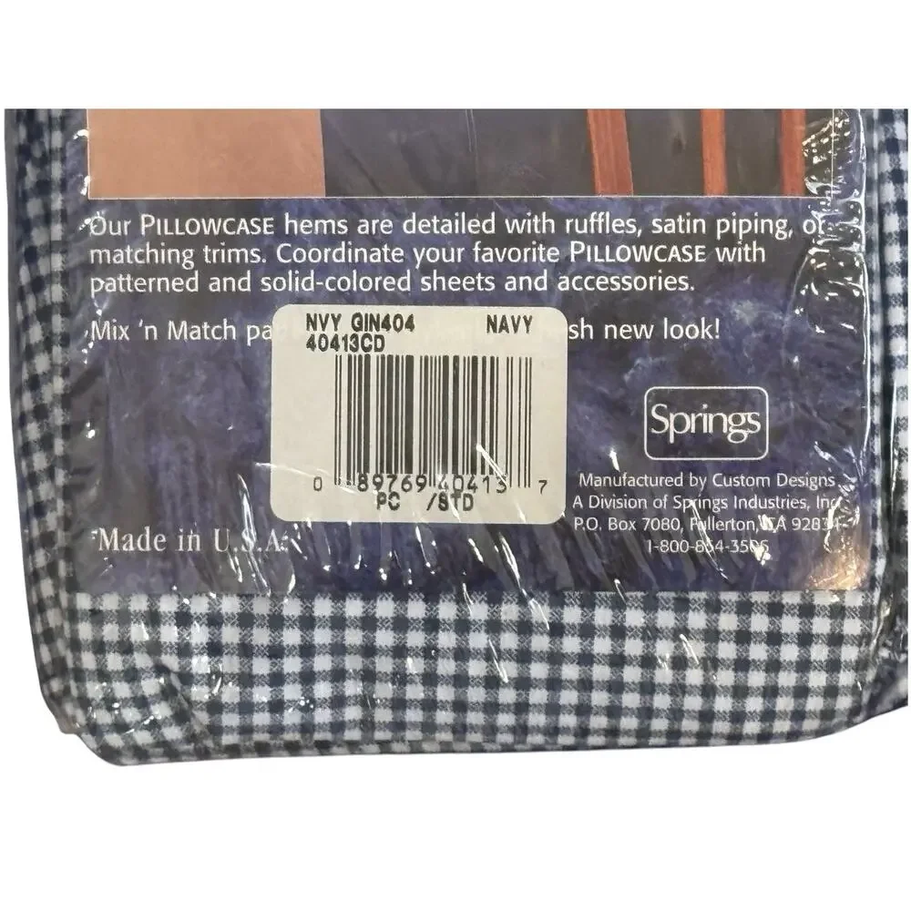 Vtg Springs Blue & White Gingham Check Pillowcases Ruffle Hem Standard Pair NEW